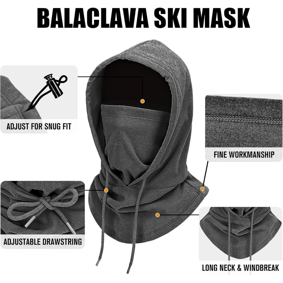 Sturmhaube Winter Warm Fleece – Unisex Skimaske Grau