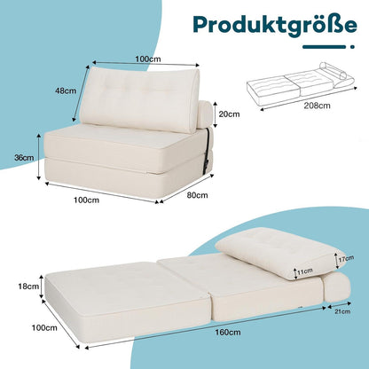 Faltbares Schlafsofa 3-in-1 – Schlafsessel & Sitzsack Beige
