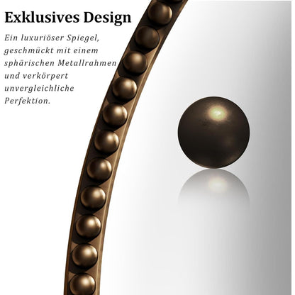 Runder Wandspiegel 90cm PU Perlenrahmen Braun Retro