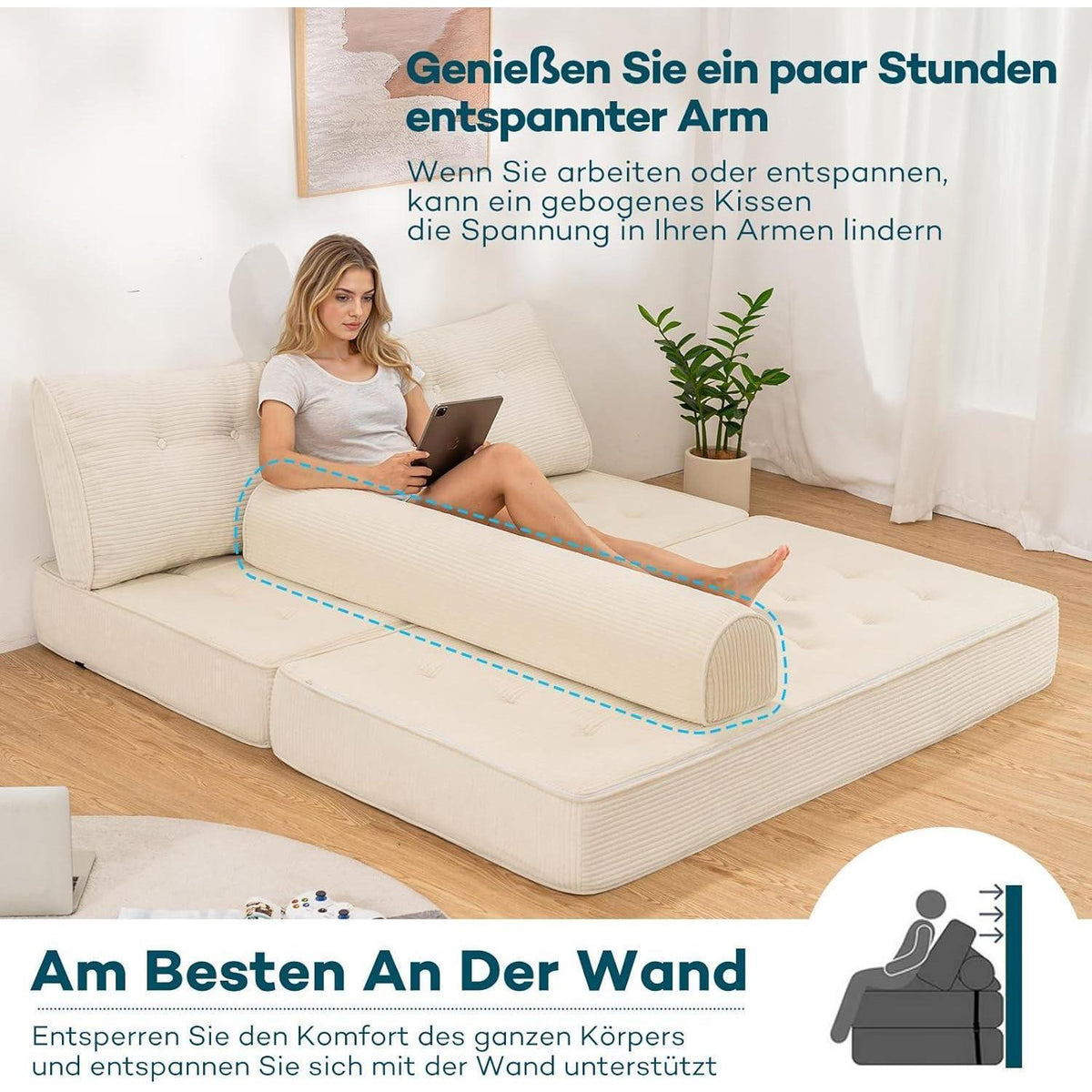 Faltbares Schlafsofa 3-in-1 – Schlafsessel & Couch Bett Beige