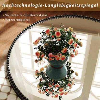 Runder Wandspiegel 90cm mit PU-Perlenrahmen Schwarz