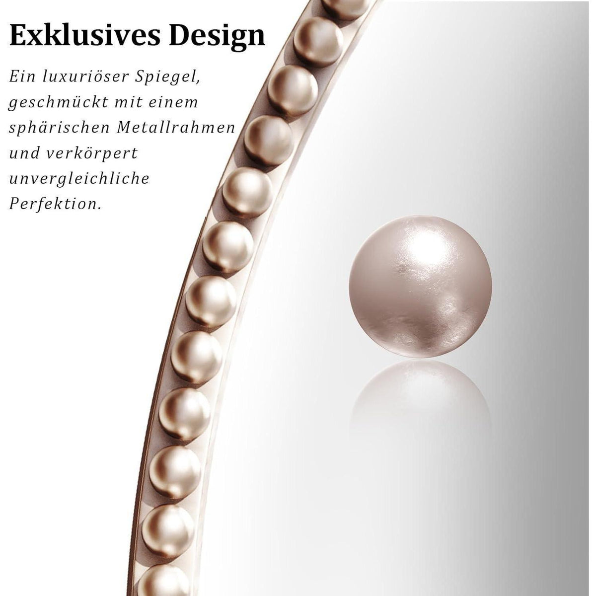 Runder Wandspiegel 60cm mit PU Perlenrahmen in Silber – Retro Deko