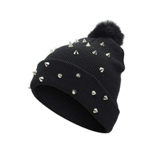 Strickmütze Punk Nieten mit Wollbommel Grunge Y2K
