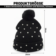 Strickmütze Punk Nieten mit Wollbommel Grunge Y2K