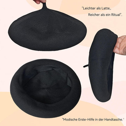 Damen Baskenmütze Sommer - Leichte Baumwoll Beanie Cap Schwarz