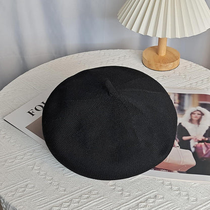 Damen Baskenmütze Sommer - Leichte Baumwoll Beanie Cap Schwarz