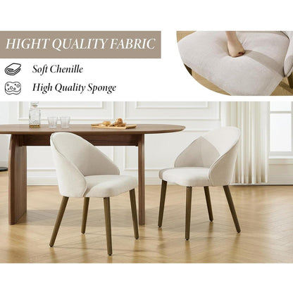 Esszimmerstühle Set 4 – Beige Chenille Polsterstuhl mit Holzbeinen