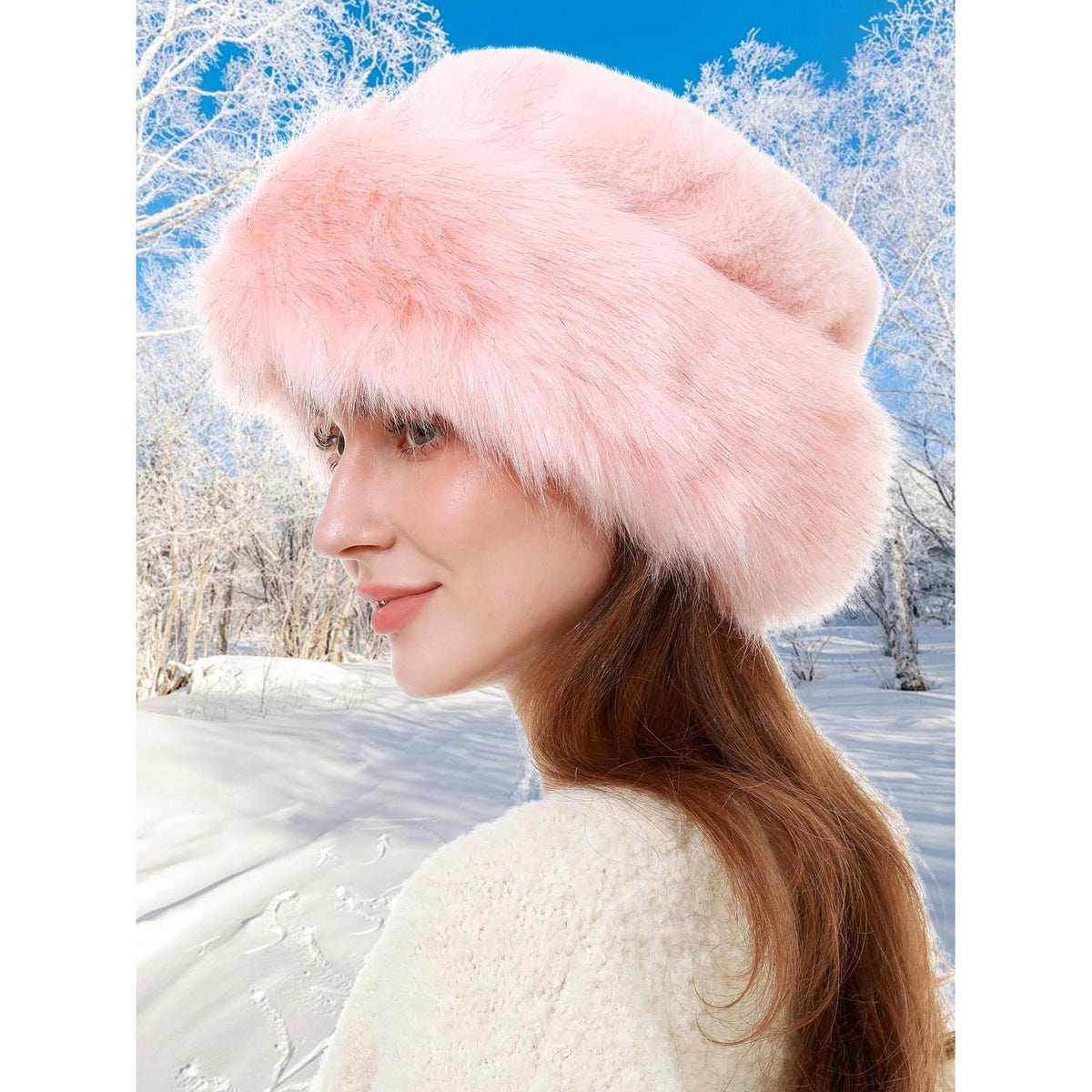 Damen Fellmütze mit Leopardenmuster, warm und weich, Einheitsgröße Rosa