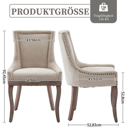 Bequeme Esszimmerstühle 2er-Set mit Stoffbezug & Ziernägeln
