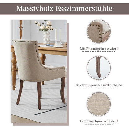 Bequeme Esszimmerstühle 2er-Set mit Stoffbezug & Ziernägeln