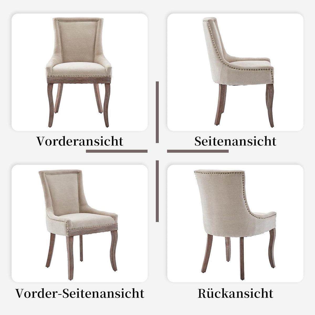Bequeme Esszimmerstühle 2er-Set mit Stoffbezug & Ziernägeln
