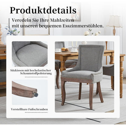 Esszimmerstuhl Set Grau, 4er-Pack, Polsterstuhl mit Holzbeinen