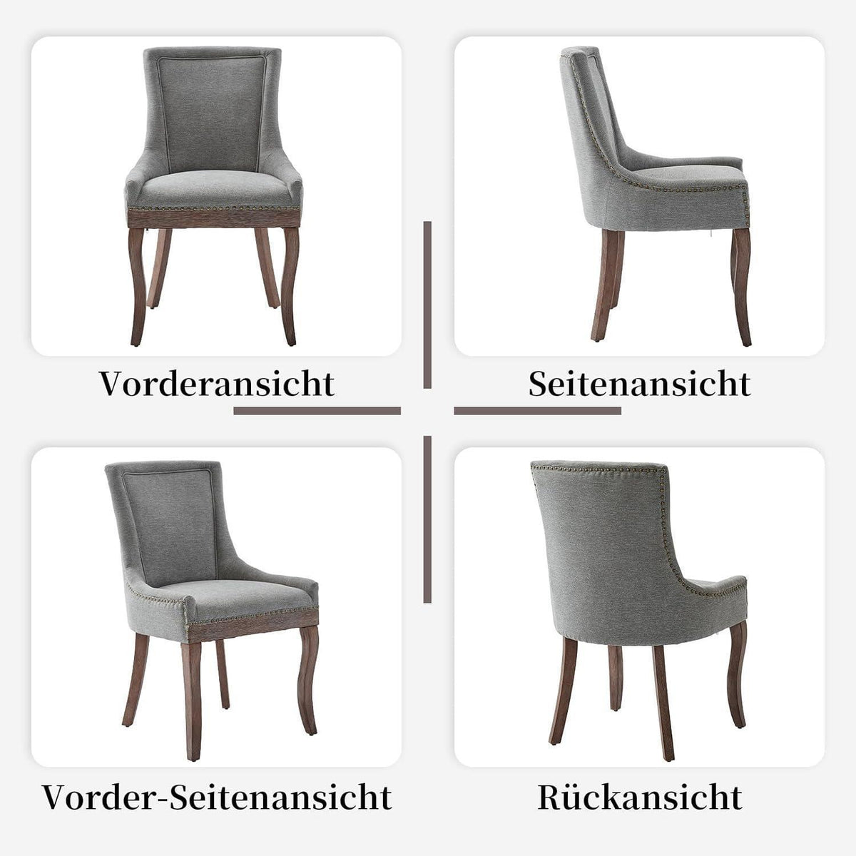 Esszimmerstuhl Set Grau – Bequemer Polsterstuhl mit Holzbeinen