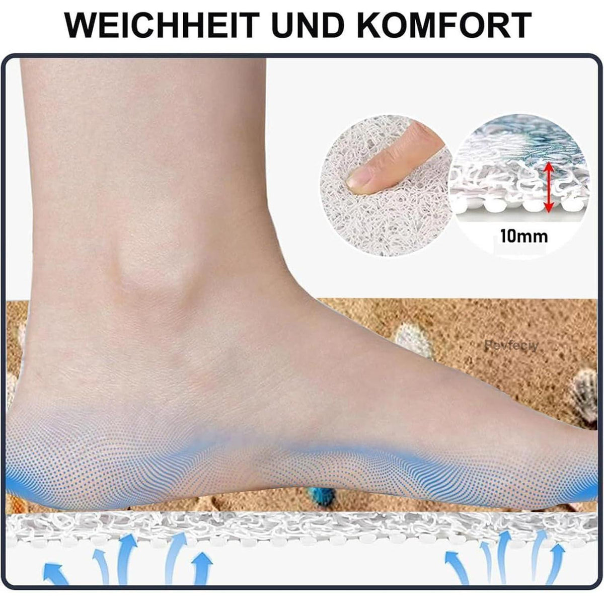 Rutschfeste Duschmatte 140x160cm mit Marinemuster & Ablaufloch