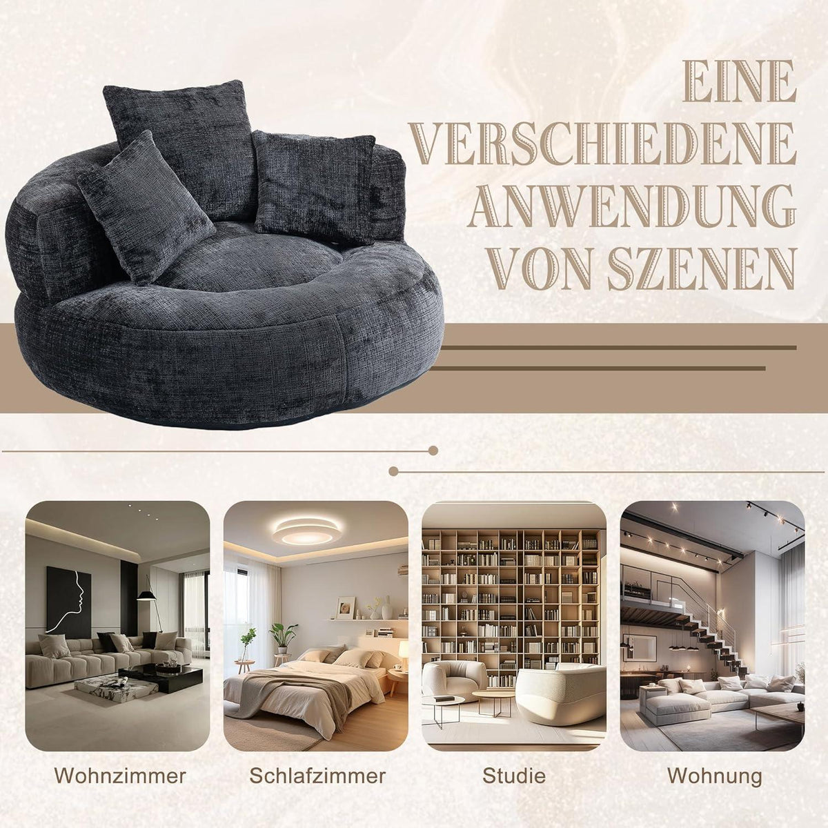 Lazy Sitzsack Sofa mit 3 Kissen – Bequemer Lounger