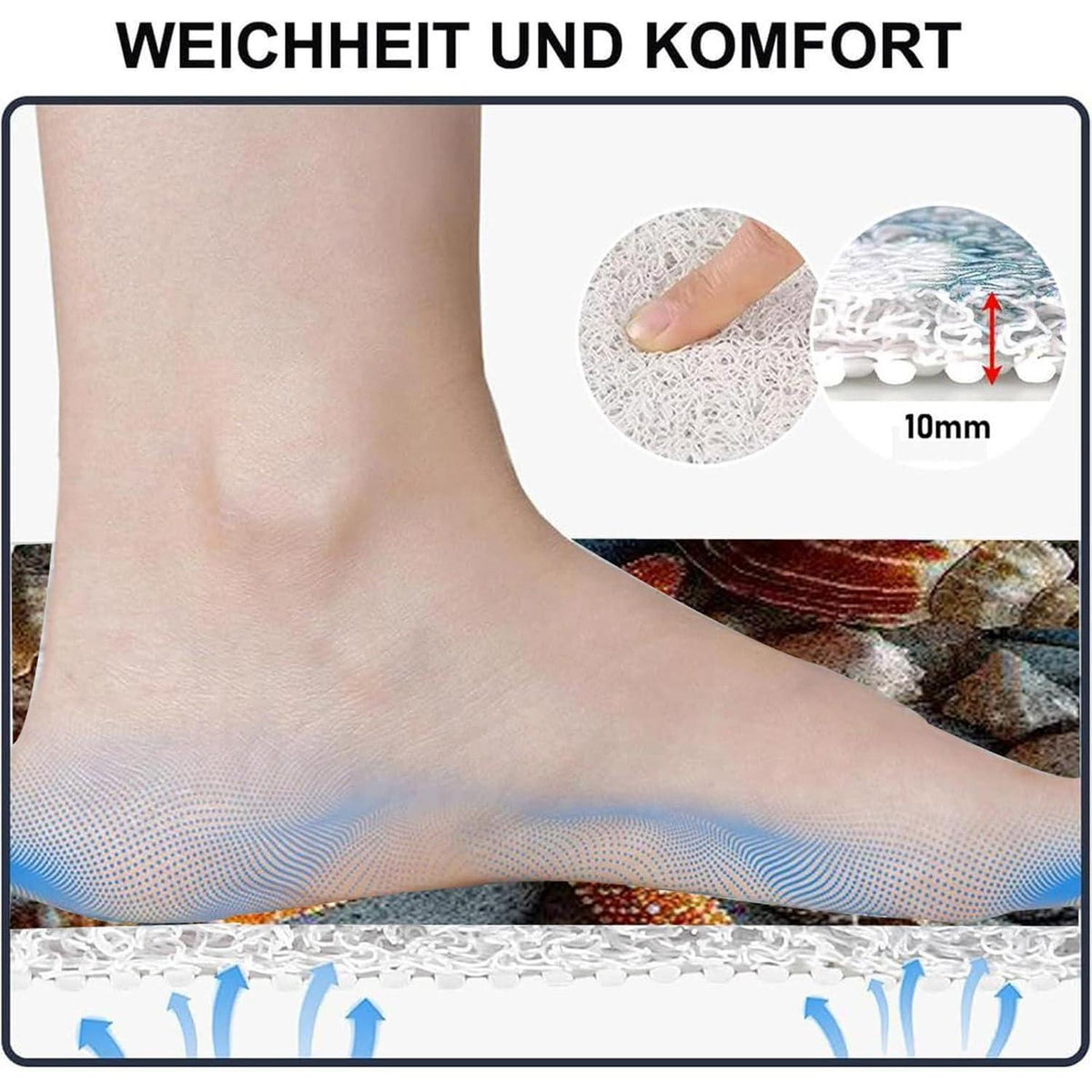 Rutschmatte Dusche 150x150cm – Seestern-Muster, Rutschfest & Ablaufloch