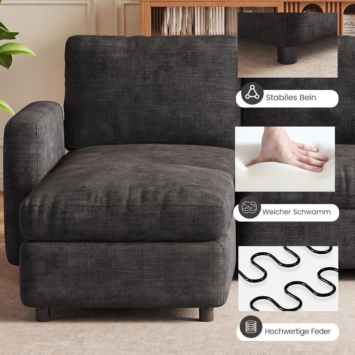 Modulares Sofa Dunkelgrau mit Schlaffunktion – Eckcouch 4-Sitzer