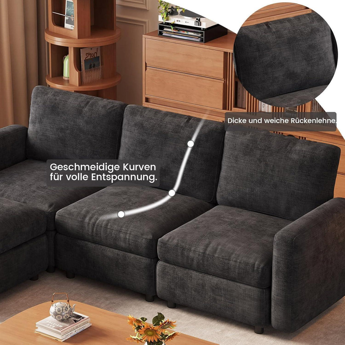 Modulares Sofa Dunkelgrau mit Schlaffunktion – Eckcouch 4-Sitzer