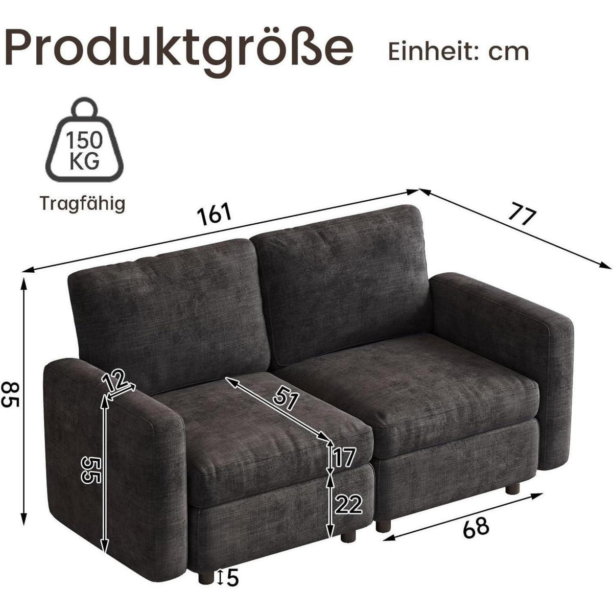 Modulares Sofa Dunkelgrau mit Schlaffunktion – Bequeme Eckcouch