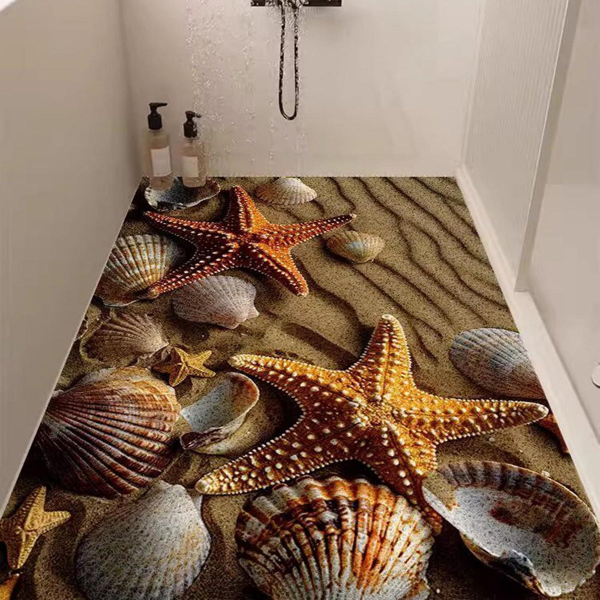 Rutschfeste Duschmatte 100x150 cm mit Seestern-Muster