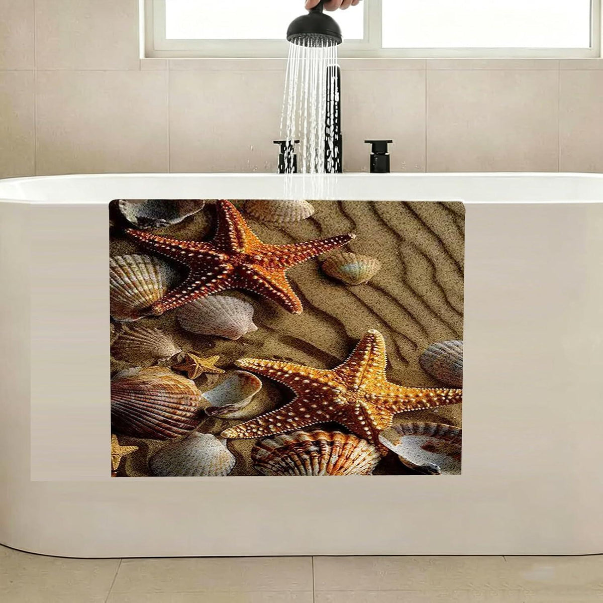 Rutschfeste Duschmatte 90x120 cm mit Seestern-Muster
