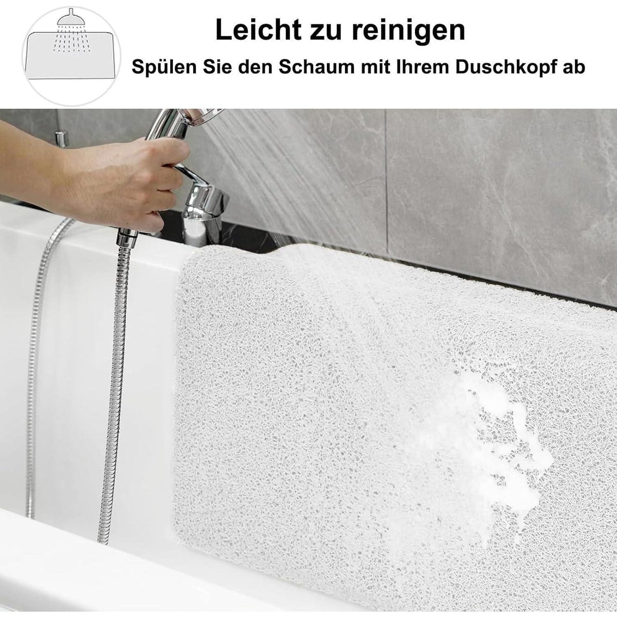 Rutschmatte Badewanne 130x130 cm – Antirutsch Duschmatte mit Ablaufloch