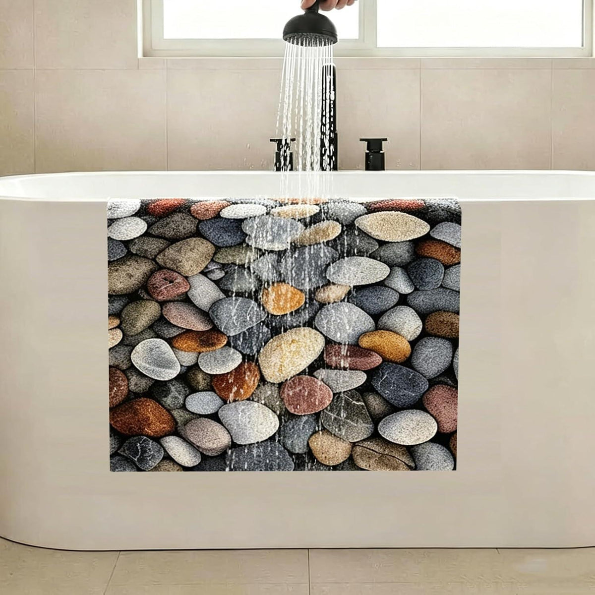 Rutschfeste Duschmatte 140x160 cm Kieselmuster mit Ablaufloch
