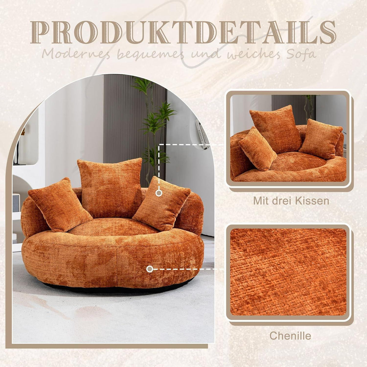 Lazy Sitzsack Sofa mit 3 Kissen – Komfort Lounger