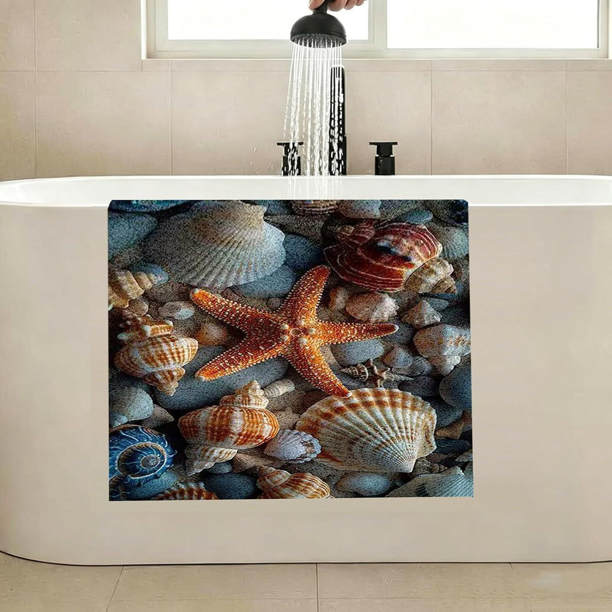 Rutschmatte Dusche 150x160cm – Seestern-Muster, Antirutsch & Ablaufloch