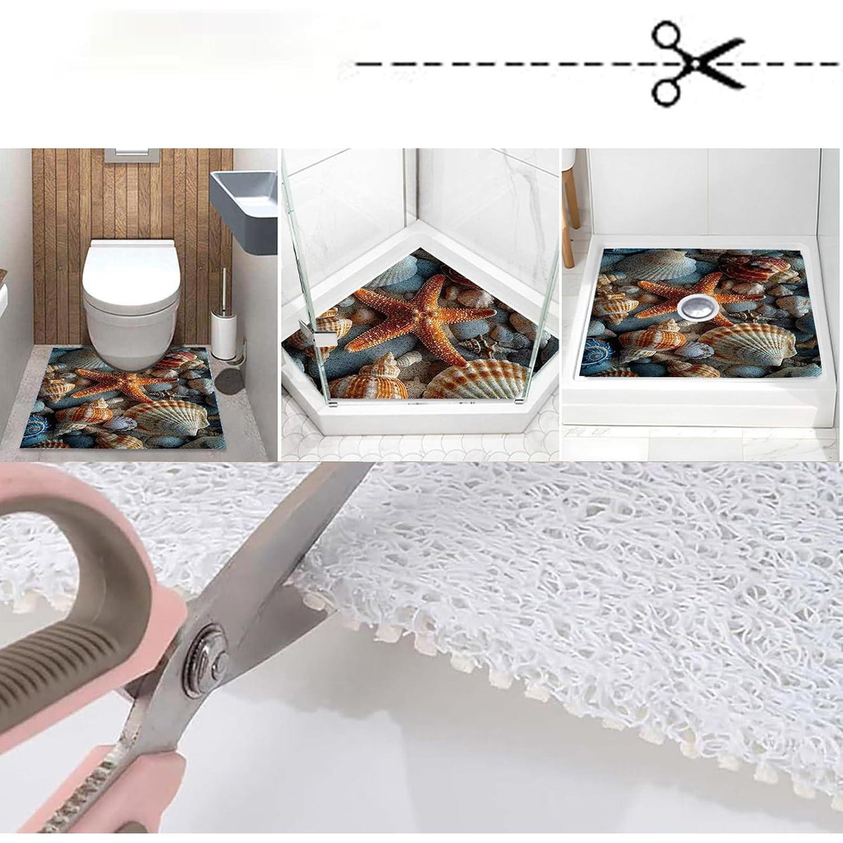 Rutschmatte Dusche 80x160 cm – Seestern-Muster, Rutschfest & Ablaufloch