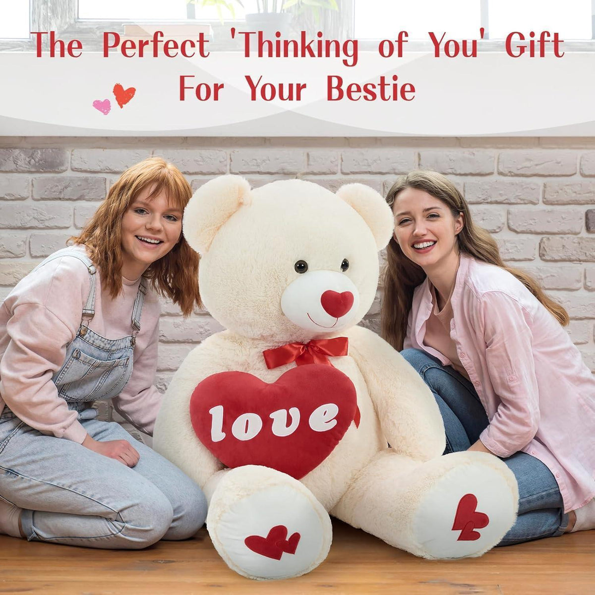 Riesiger 130cm Teddybär mit Herz – Kuscheliges Valentinstagsgeschenk