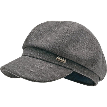 Vintage Damen Baskenmütze - Warme Schirmmütze Grau