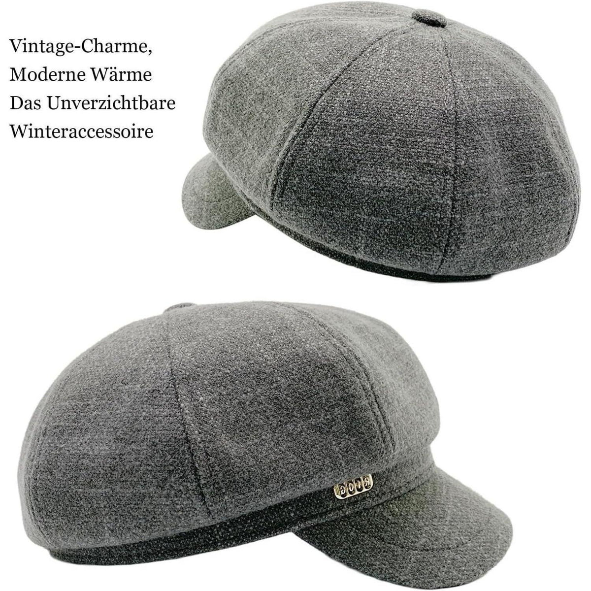 Vintage Damen Baskenmütze - Warme Schirmmütze Grau