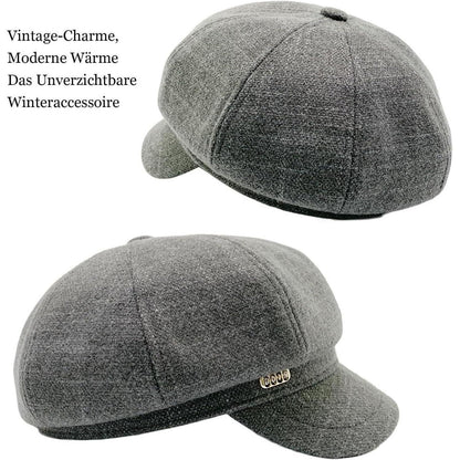 Vintage Damen Baskenmütze - Warme Schirmmütze Grau