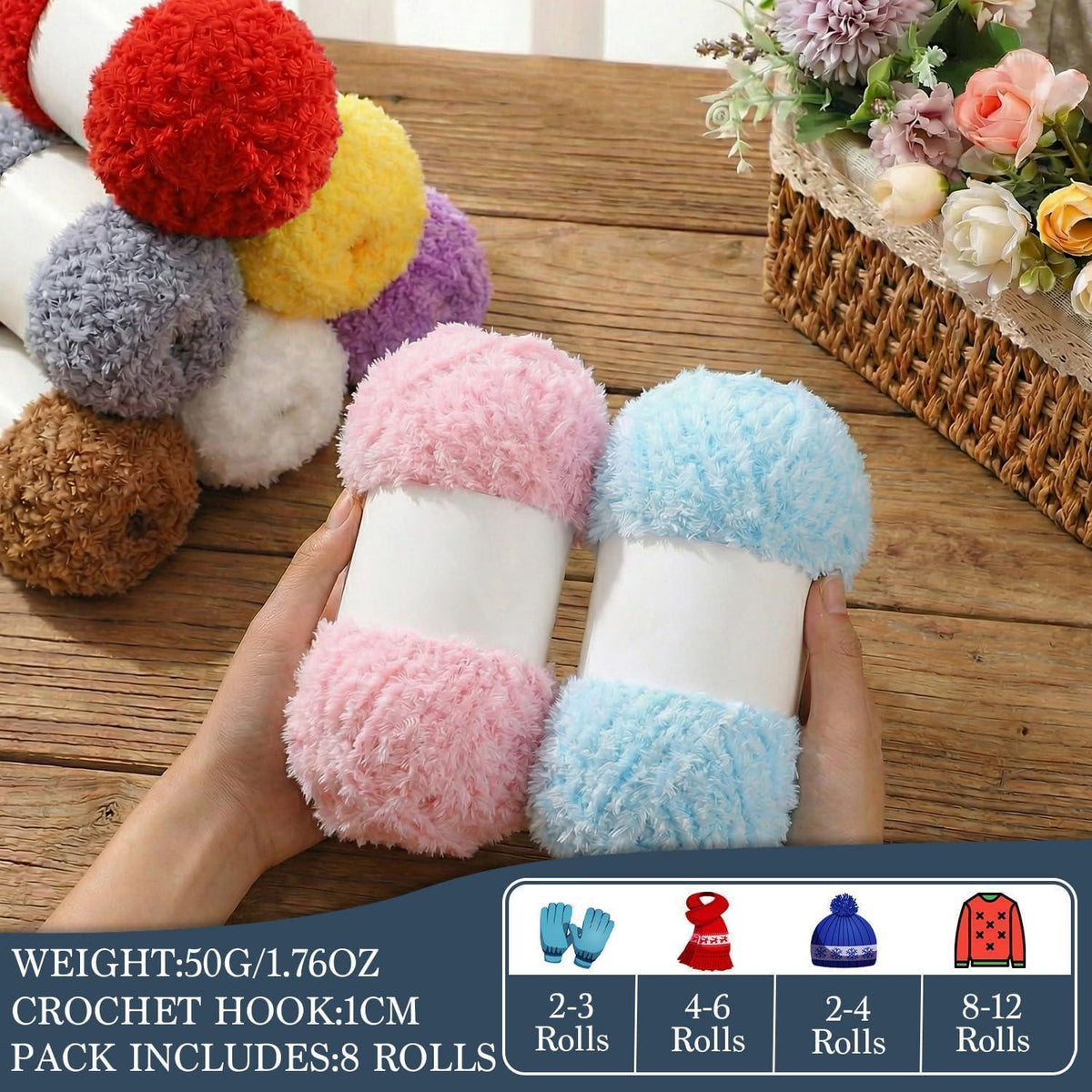 Chenille Wolle 8x50g - Flauschgarn für Decken & Amigurumi Lila