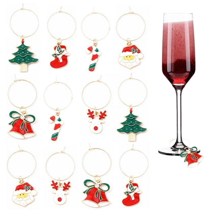12x Weihnachtliche Glasmarkierer für Weingläser & Cocktails