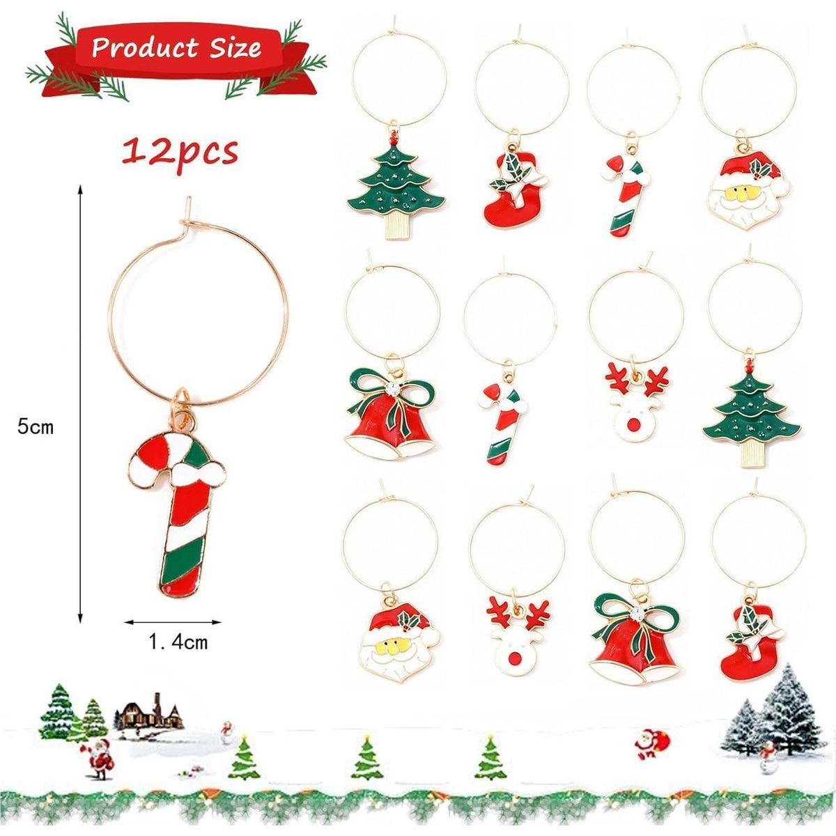 12x Weihnachtliche Glasmarkierer für Weingläser & Cocktails