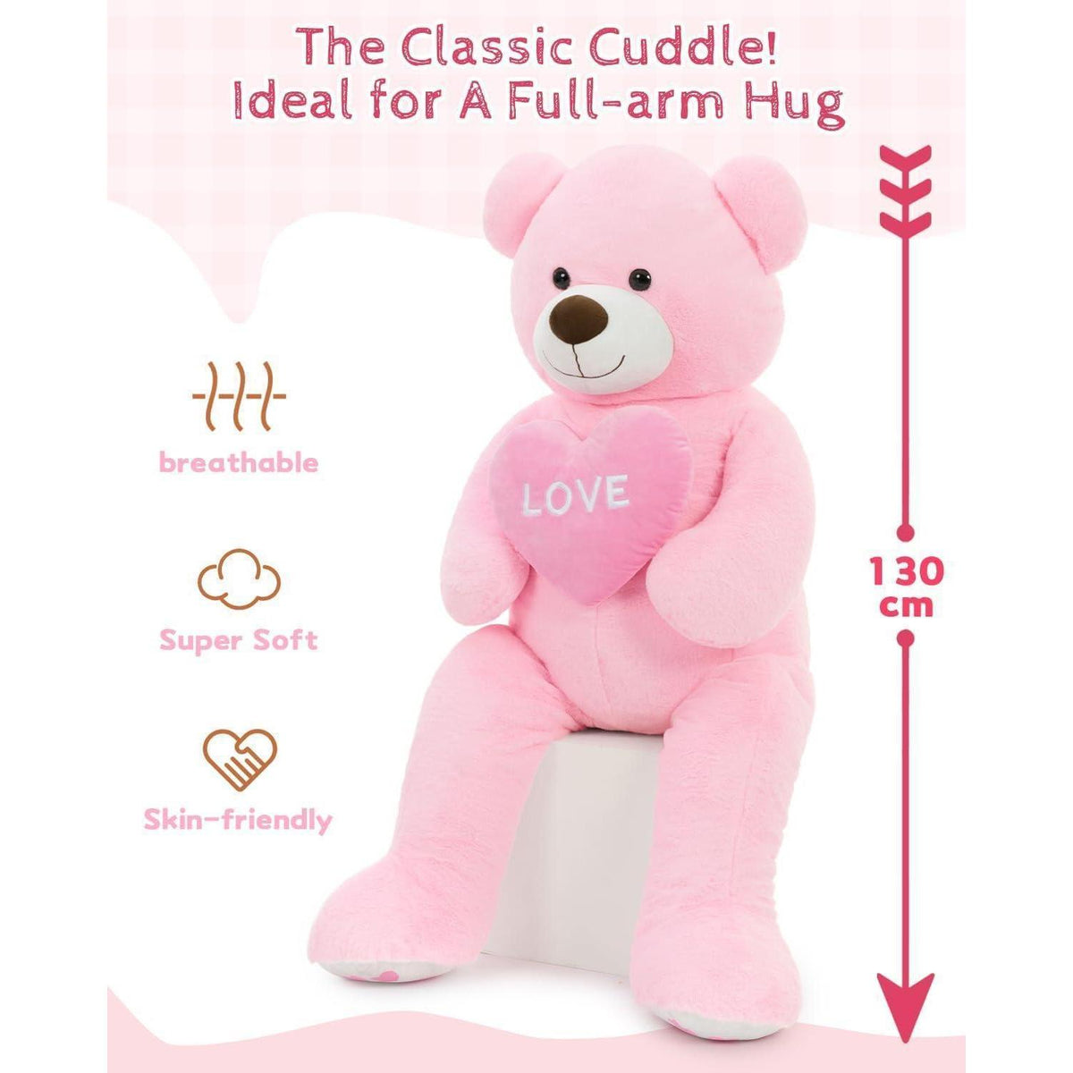 Riesiger 130cm Teddybär mit Herz – Kuscheltier & Valentinstagsgeschenk