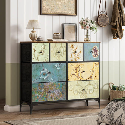 Dreistöckige Kommode mit 8 Stoffschubladen & Stahlrahmen