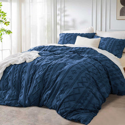 Getuftete Bettwäsche 220x240cm Blau – Boho Vintage Bettbezug Set
