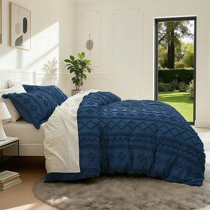 Getuftete Bettwäsche 220x240cm Blau – Boho Vintage Bettbezug Set