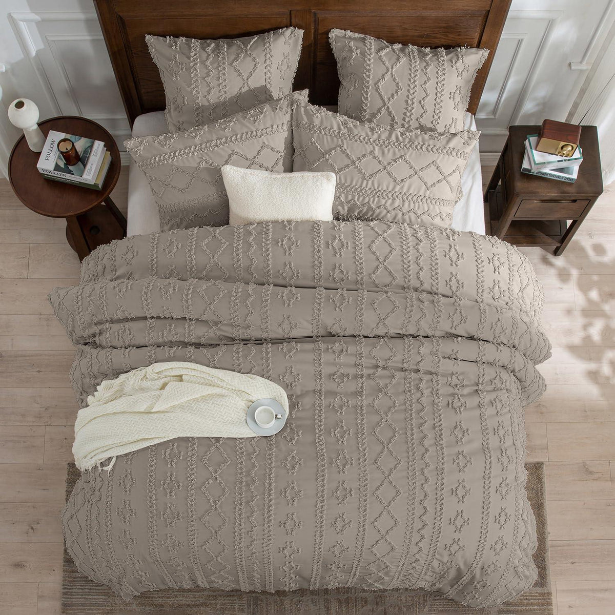 Getuftete Bettwäsche 220x240cm Khaki Boho Vintage Bettbezug Set
