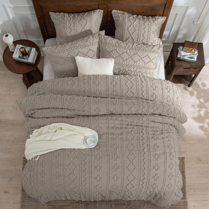 Getuftete Bettwäsche 220x240cm Khaki Boho Vintage Bettbezug Set