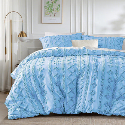 Boho Bettwäsche Set 135x200 cm – Getuftet Blau Hellblau