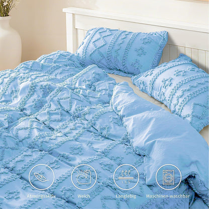 Boho Bettwäsche Set 135x200 cm – Getuftet Blau Hellblau