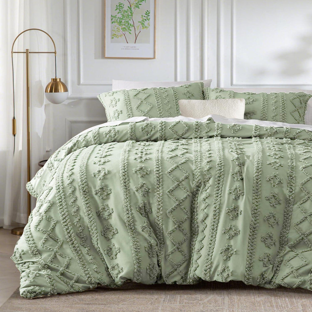 Getuftetes Bettwäsche-Set Boho Grün 220x240cm 3TLG