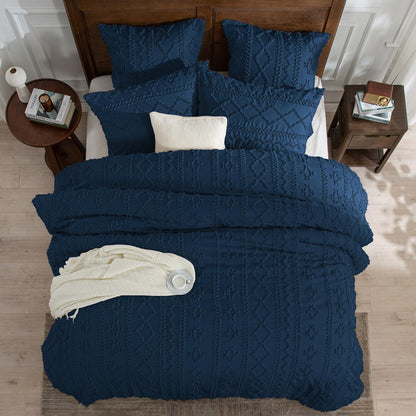 Boho Bettwäsche Set 135x200 cm Blau Dunkelblau Getuftet