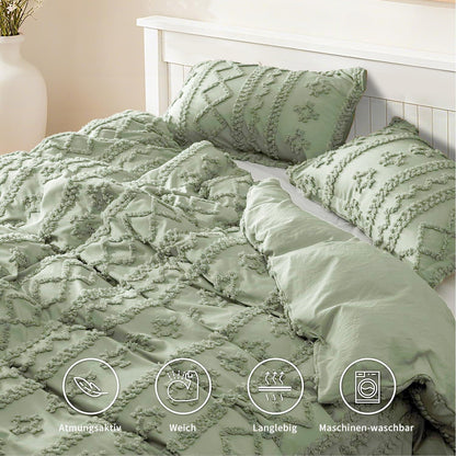 Boho Bettwäsche-Set 135x200cm Grün Getuftet Vintage