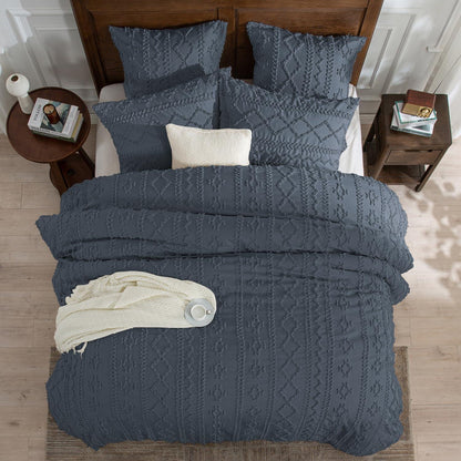 Boho Bettwäsche Set 135x200 Grau Dunkelgrau Getuftet