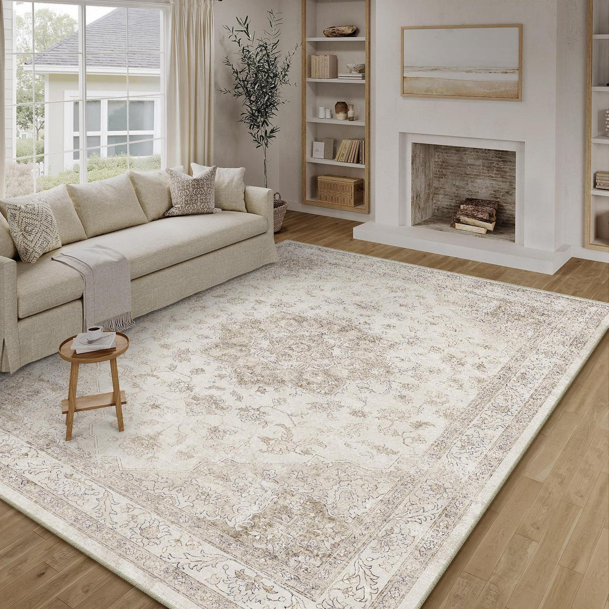 Vintage Teppich Beige 240x300cm Rechteckig Waschbar